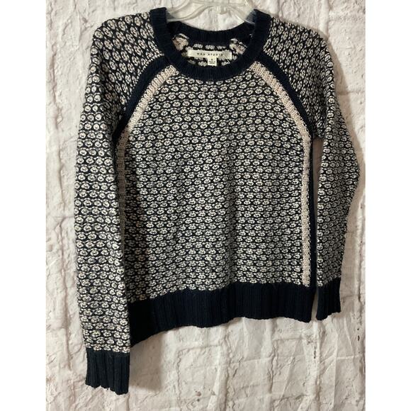 Max Studio Wool Blend Sweater Small Navy & White - Picture 4 of 7
